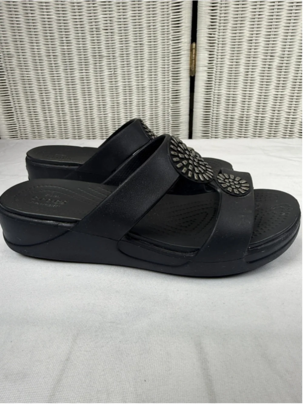 Crocs Monterey Diamante Wedge Slide Sandals Slip On Women 8 Navy Blue 206367
